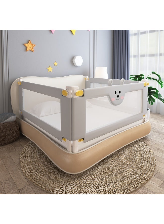 Meishida 3 Pieces Queen Bed Rails, No-Drill Baby Bed Rail Guard for Toddlers with Height Adjustment, Thickened Child Safety Side Railing Guards/Bedrail for Kids, Grey Bear Design (2M+2M+1.8M) - Image 2